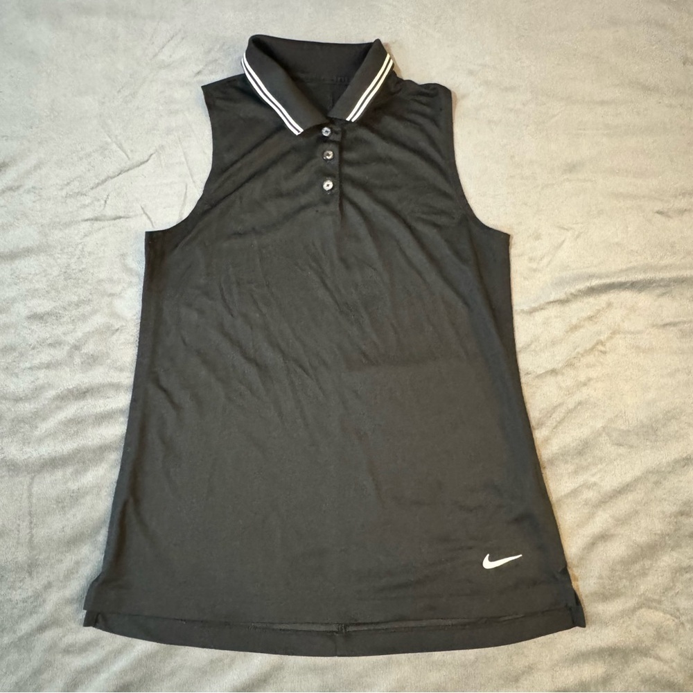 Nike Black Sleeveless Polo with White Trim
#1093
